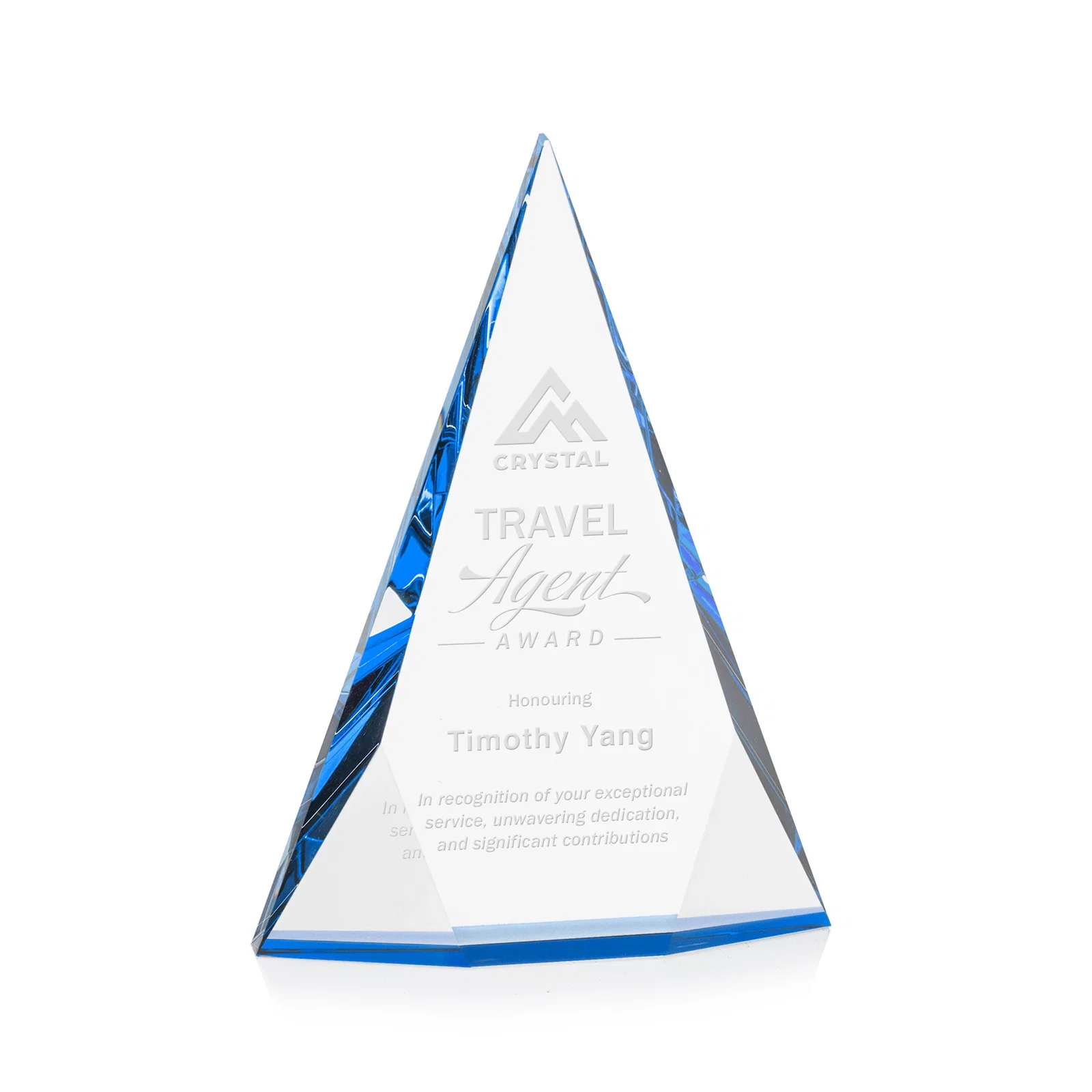 Personalized Optical Crystal Pyramid Award with Faceted Diamond Window for donor appreciation
