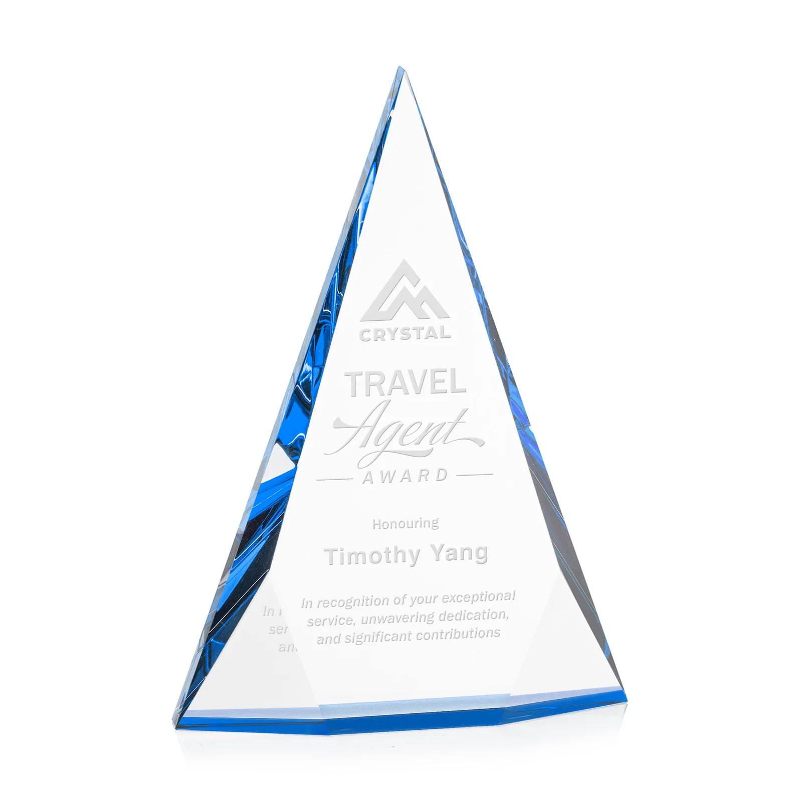 Personalized Optical Crystal Pyramid Award with Faceted Diamond Window for graduation ceremonies