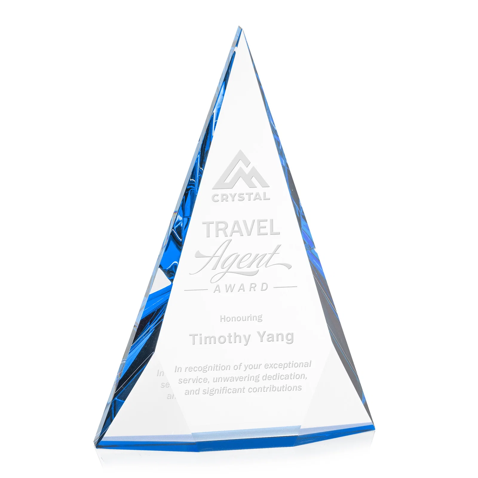 Personalized Optical Crystal Pyramid Award with Faceted Diamond Window for safety achievement programs
