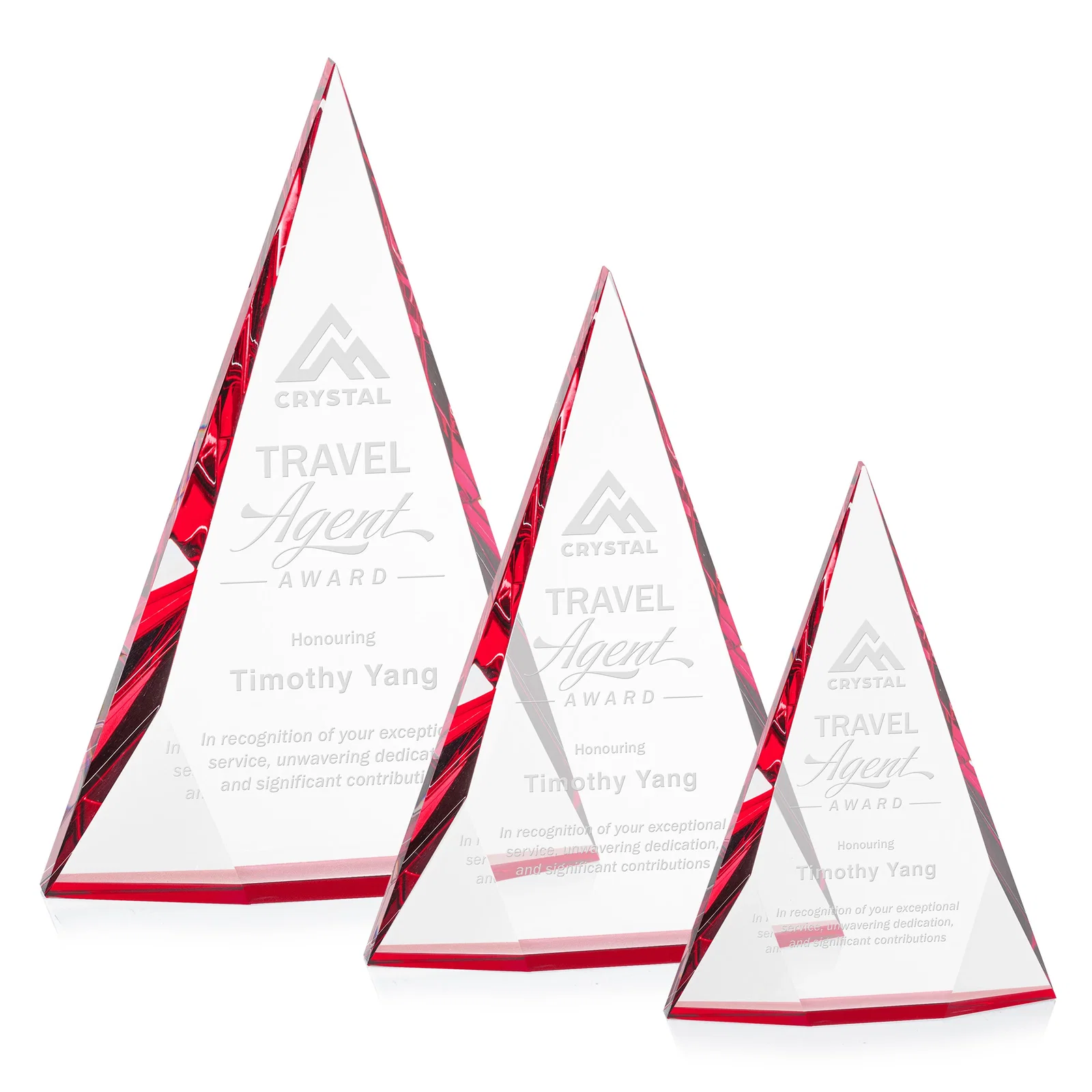 Personalized Optical Crystal Pyramid Award with Faceted Diamond Window for volunteer appreciation