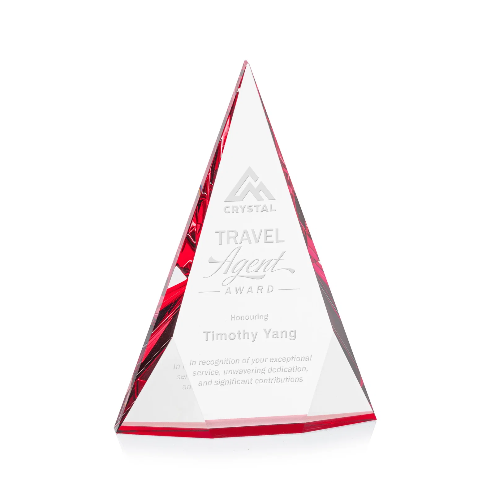 Personalized Optical Crystal Pyramid Award with Faceted Diamond Window for dealer and partner awards