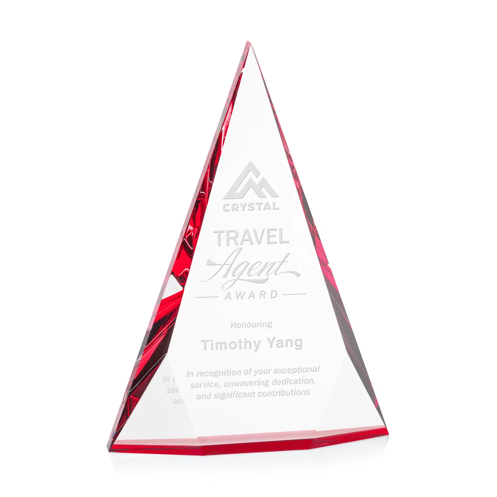 Personalized Optical Crystal Pyramid Award with Faceted Diamond Window for company anniversary events