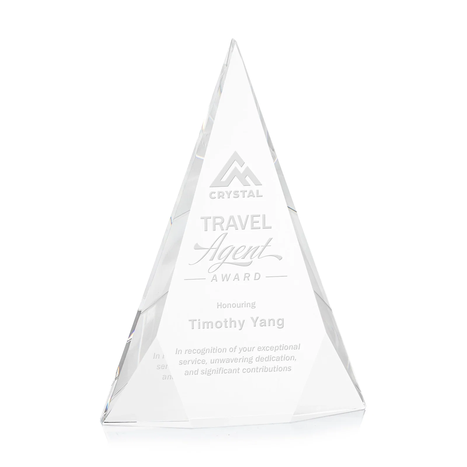 Custom Optical Crystal Pyramid Award with Faceted Diamond Window for service anniversary gifts