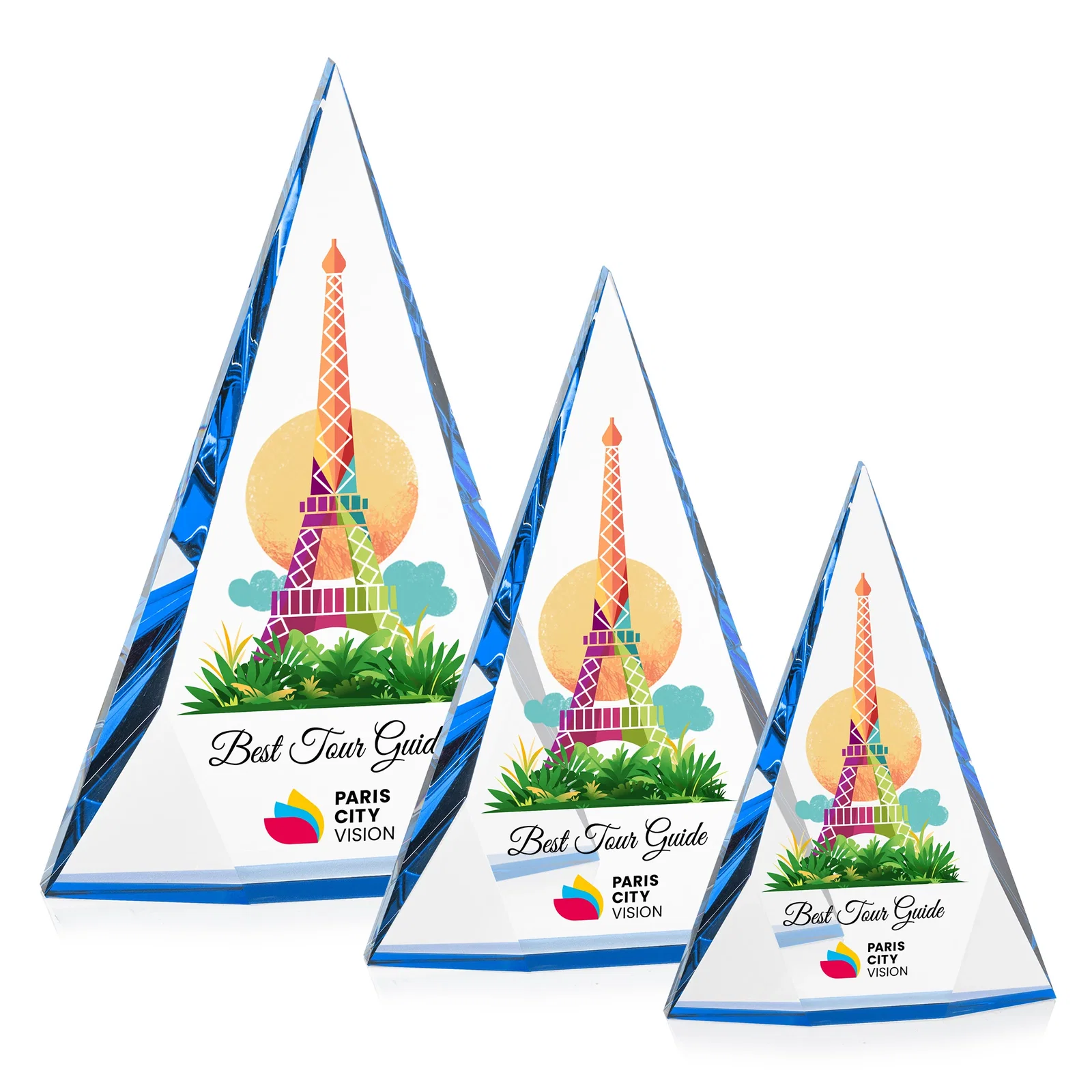 Promotional Optical Crystal Pyramid Award with Faceted Diamond Window for corporate award ceremonies