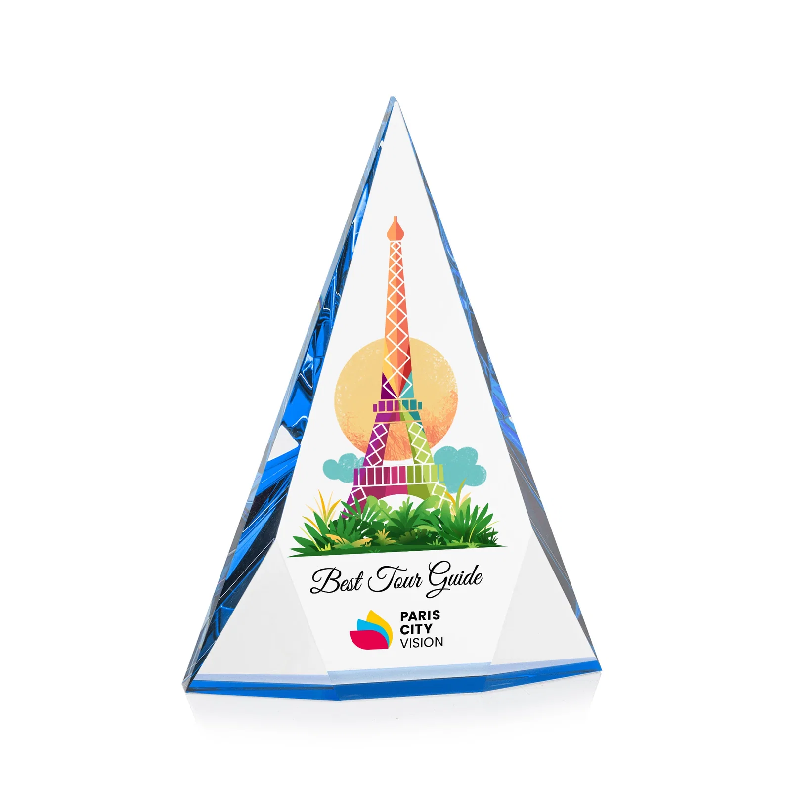 Promotional Optical Crystal Pyramid Award with Faceted Diamond Window for service anniversary gifts