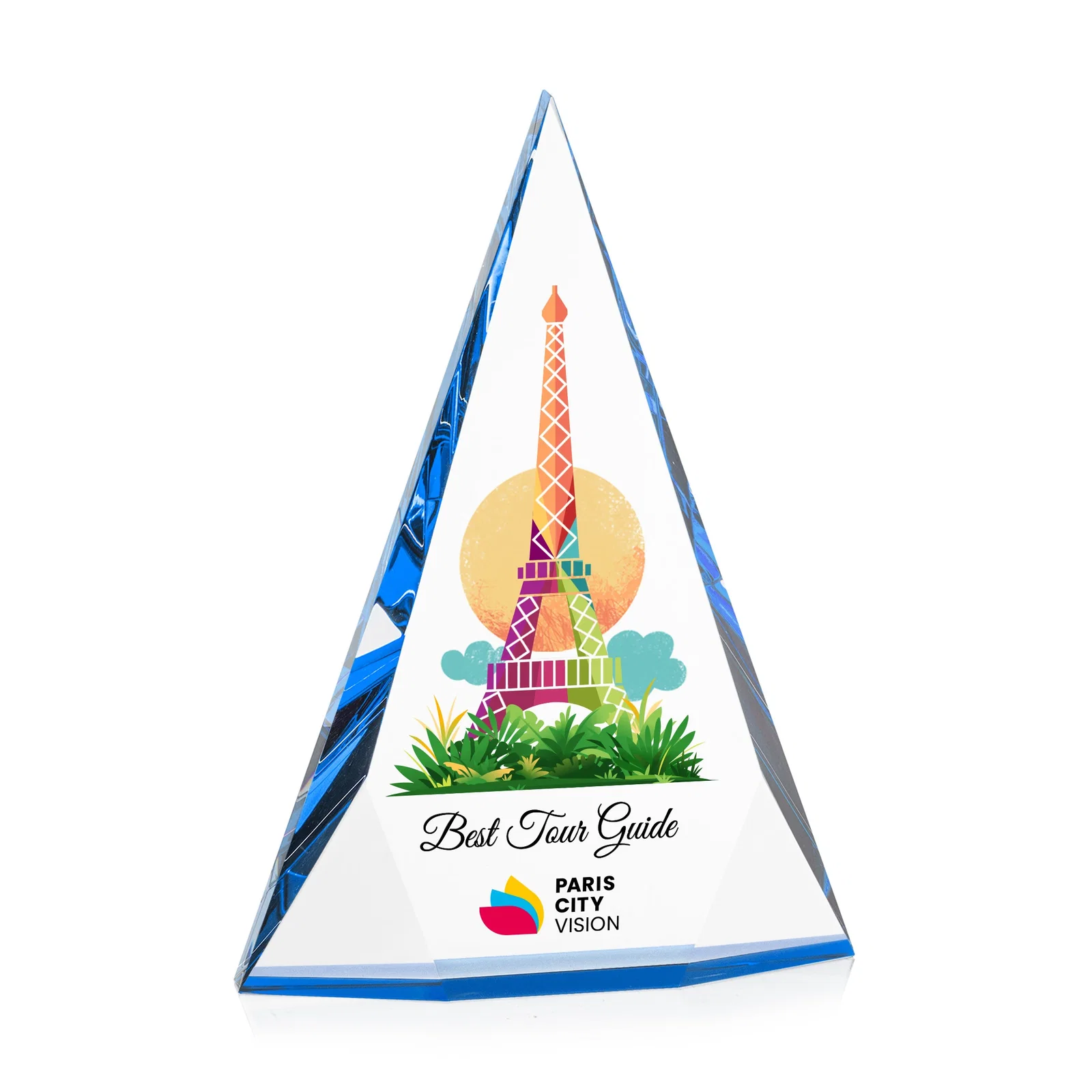 Promotional Optical Crystal Pyramid Award with Faceted Diamond Window for sales achievement awards