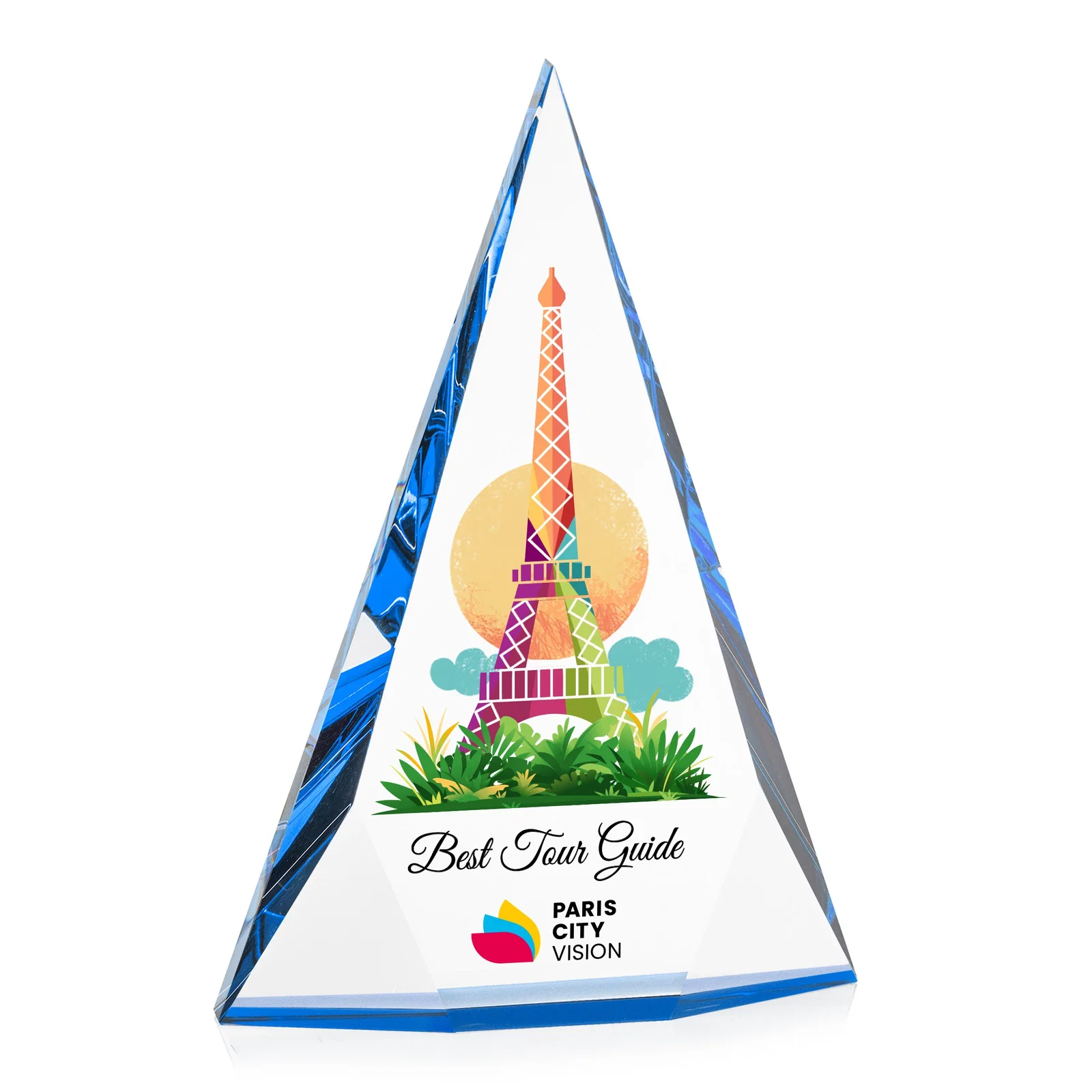 Promotional Optical Crystal Pyramid Award with Faceted Diamond Window for retirement presentations