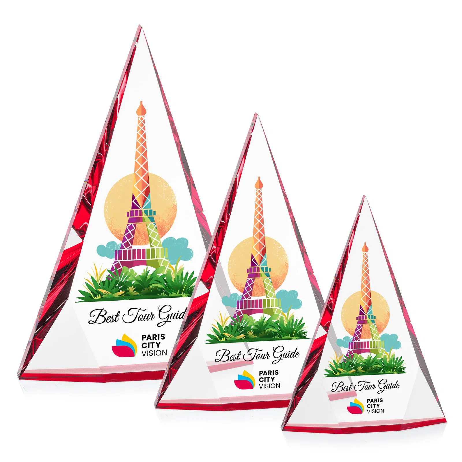 Promotional Optical Crystal Pyramid Award with Faceted Diamond Window for team milestone celebrations