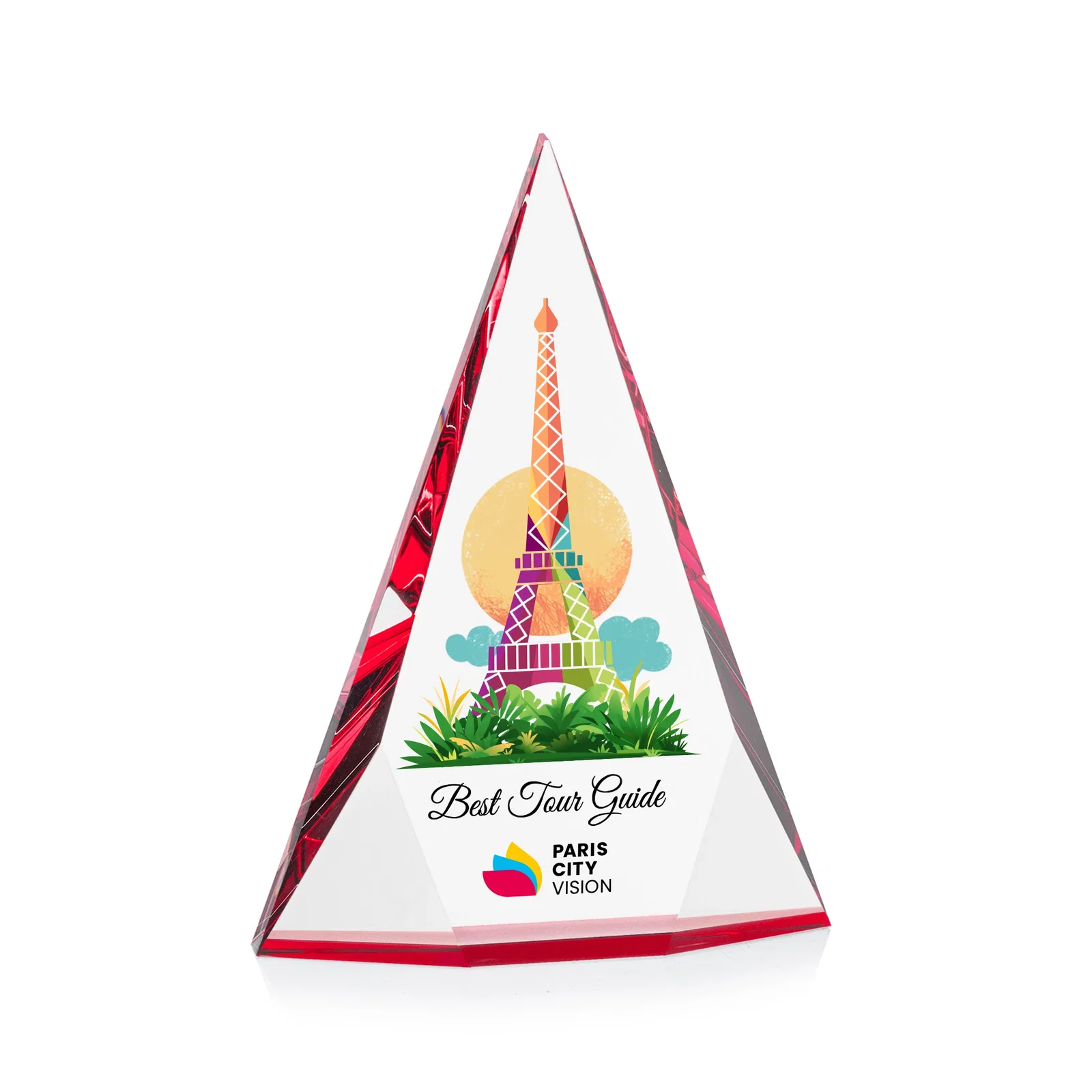 Promotional Optical Crystal Pyramid Award with Faceted Diamond Window for donor appreciation