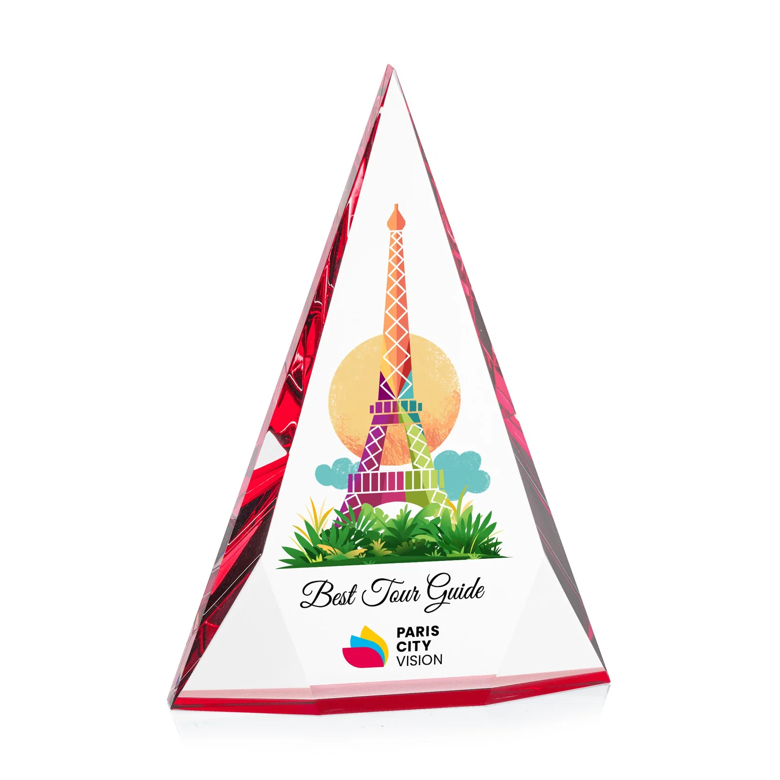 Promotional Optical Crystal Pyramid Award with Faceted Diamond Window for graduation ceremonies