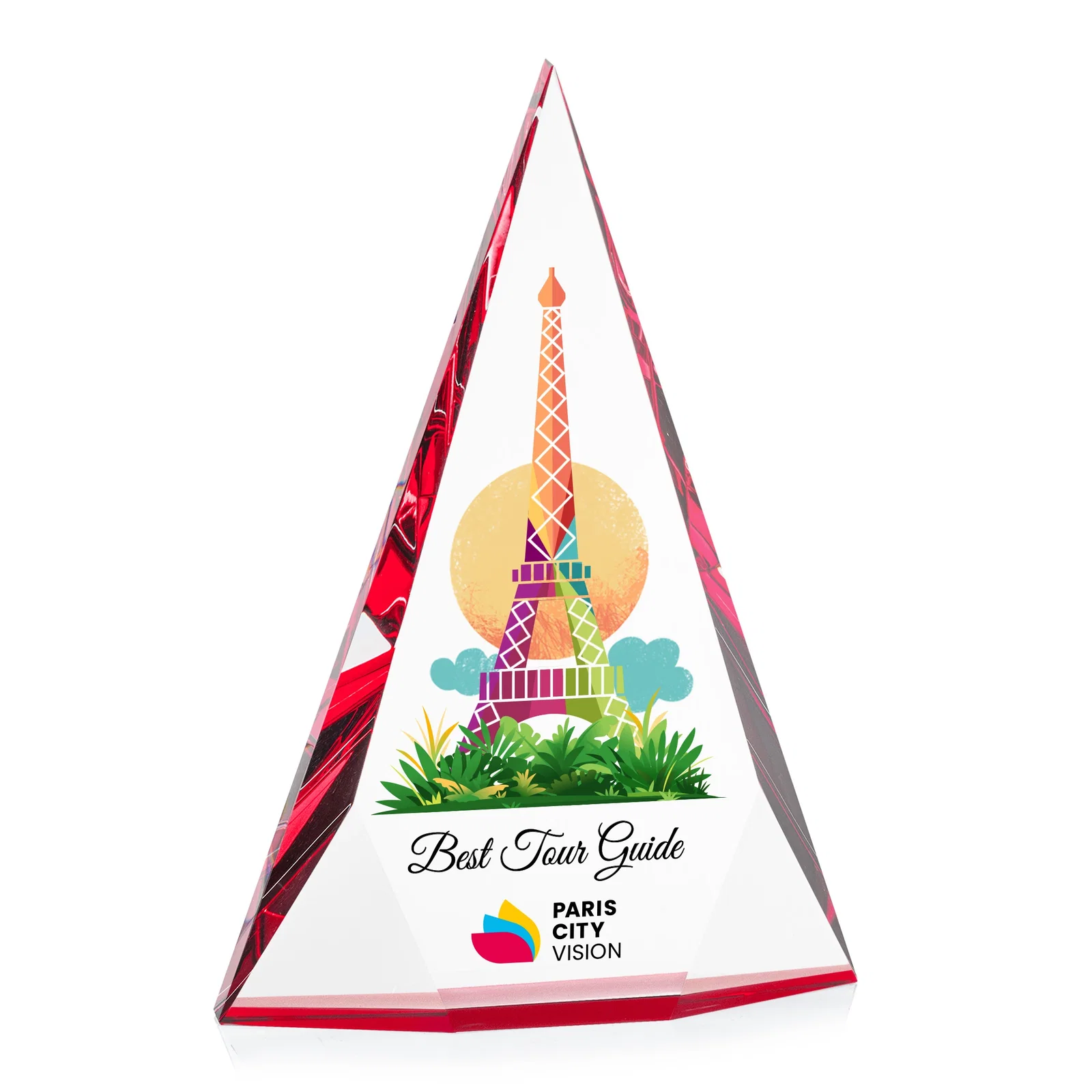 Promotional Optical Crystal Pyramid Award with Faceted Diamond Window for safety achievement programs