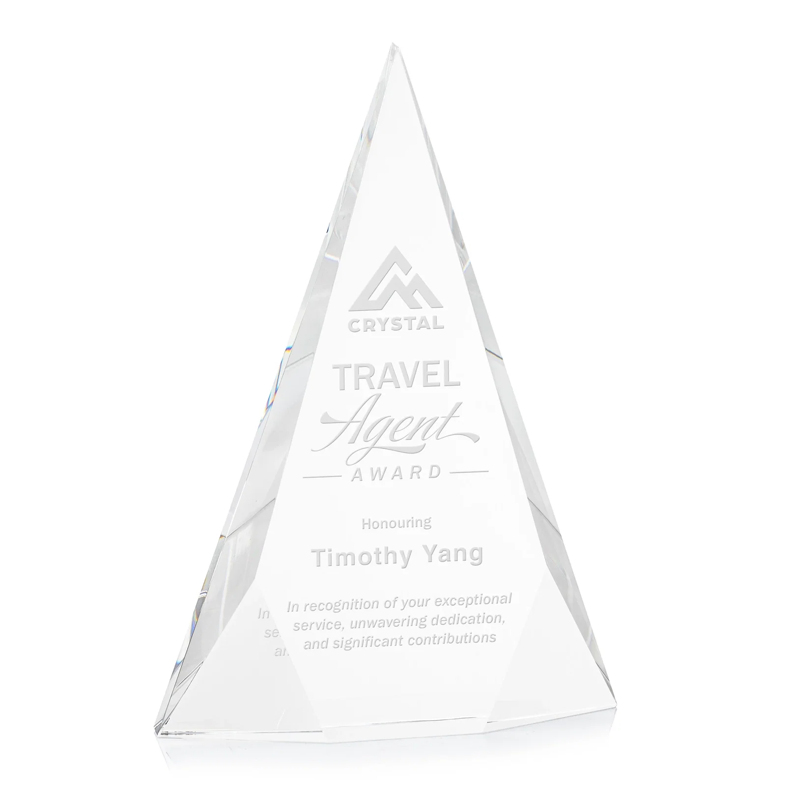 Custom Optical Crystal Pyramid Award with Faceted Diamond Window for sales achievement awards