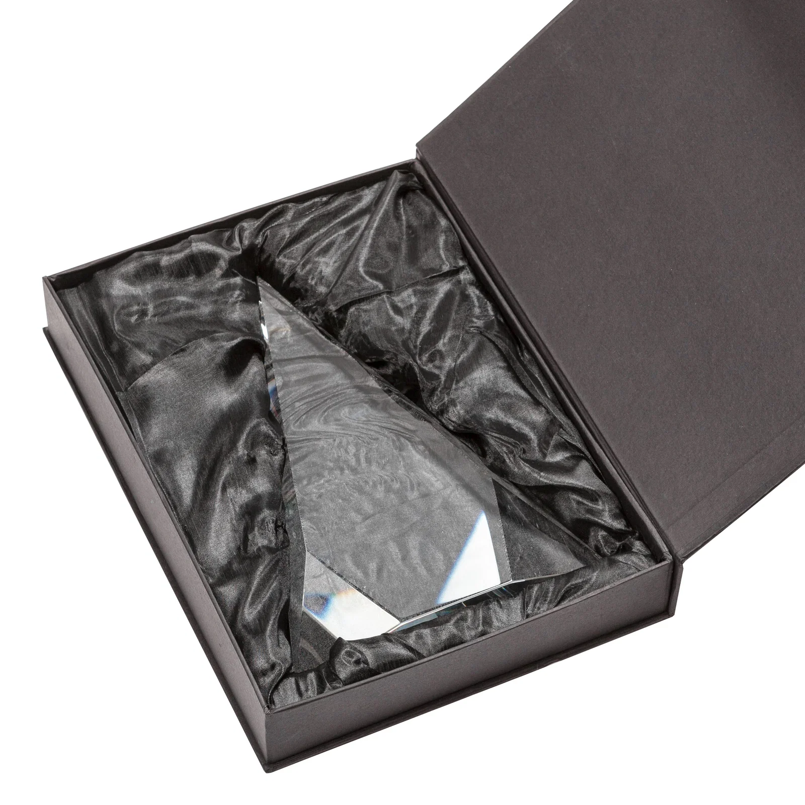 Custom Optical Crystal Pyramid Award with Faceted Diamond Window for retirement presentations