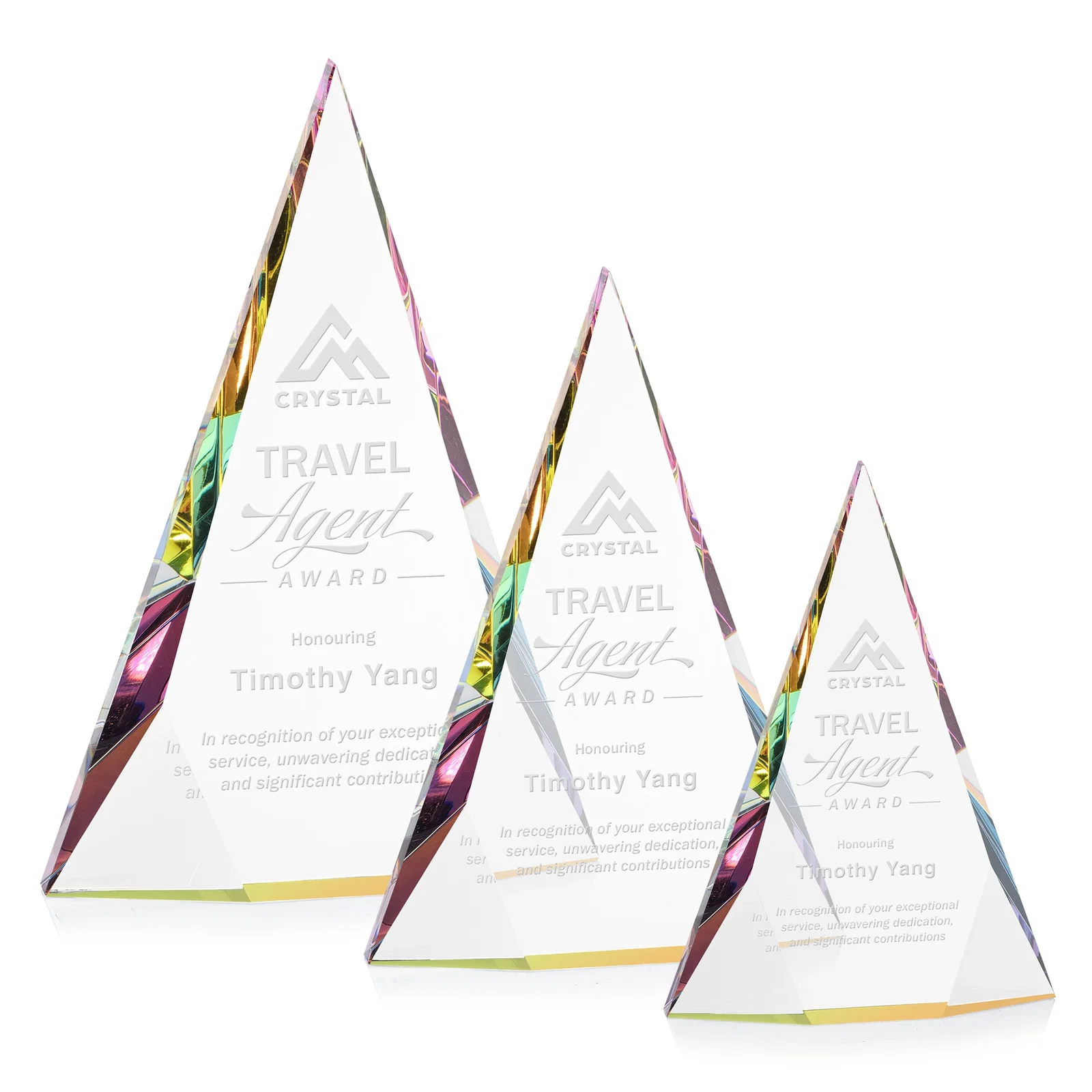 Custom Optical Crystal Pyramid Award with Faceted Diamond Window for team milestone celebrations