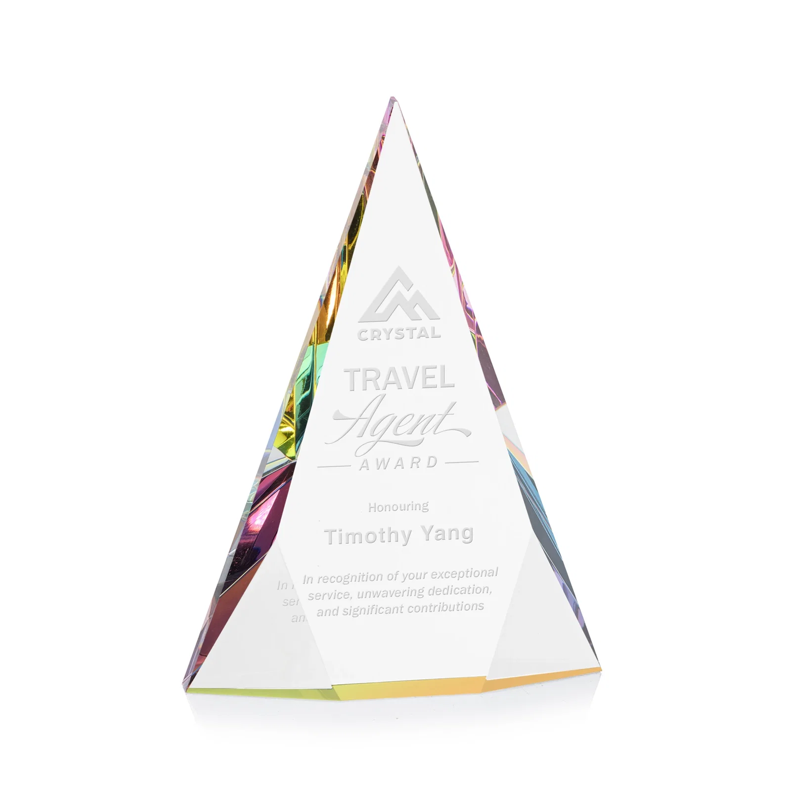 Custom Optical Crystal Pyramid Award with Faceted Diamond Window for donor appreciation