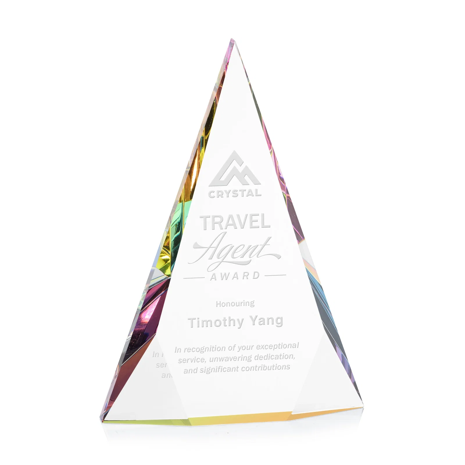 Custom Optical Crystal Pyramid Award with Faceted Diamond Window for graduation ceremonies