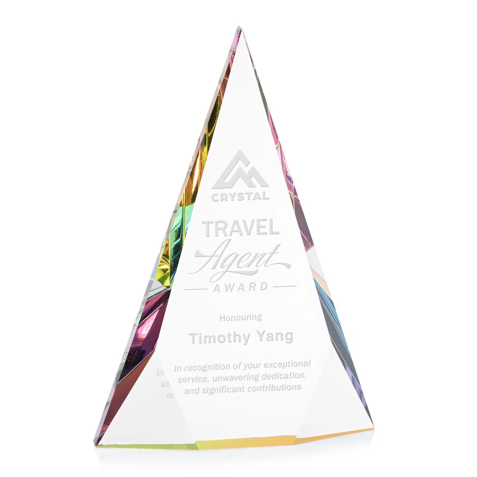 Custom Optical Crystal Pyramid Award with Faceted Diamond Window for safety achievement programs