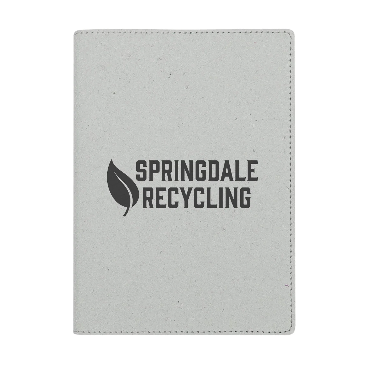 Recycled leather journal closed, showing the grain of the cover