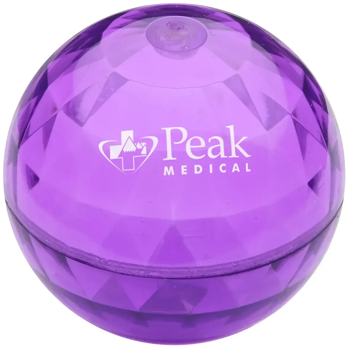 Promotional Rocket Orb High-Bounce Ball, close-up of the translucent surface and logo imprint