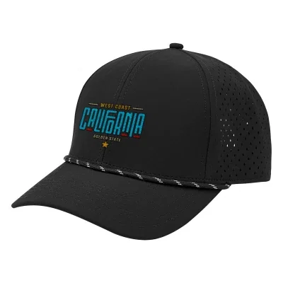 Water resistant cap in black with a rope trim across the brim