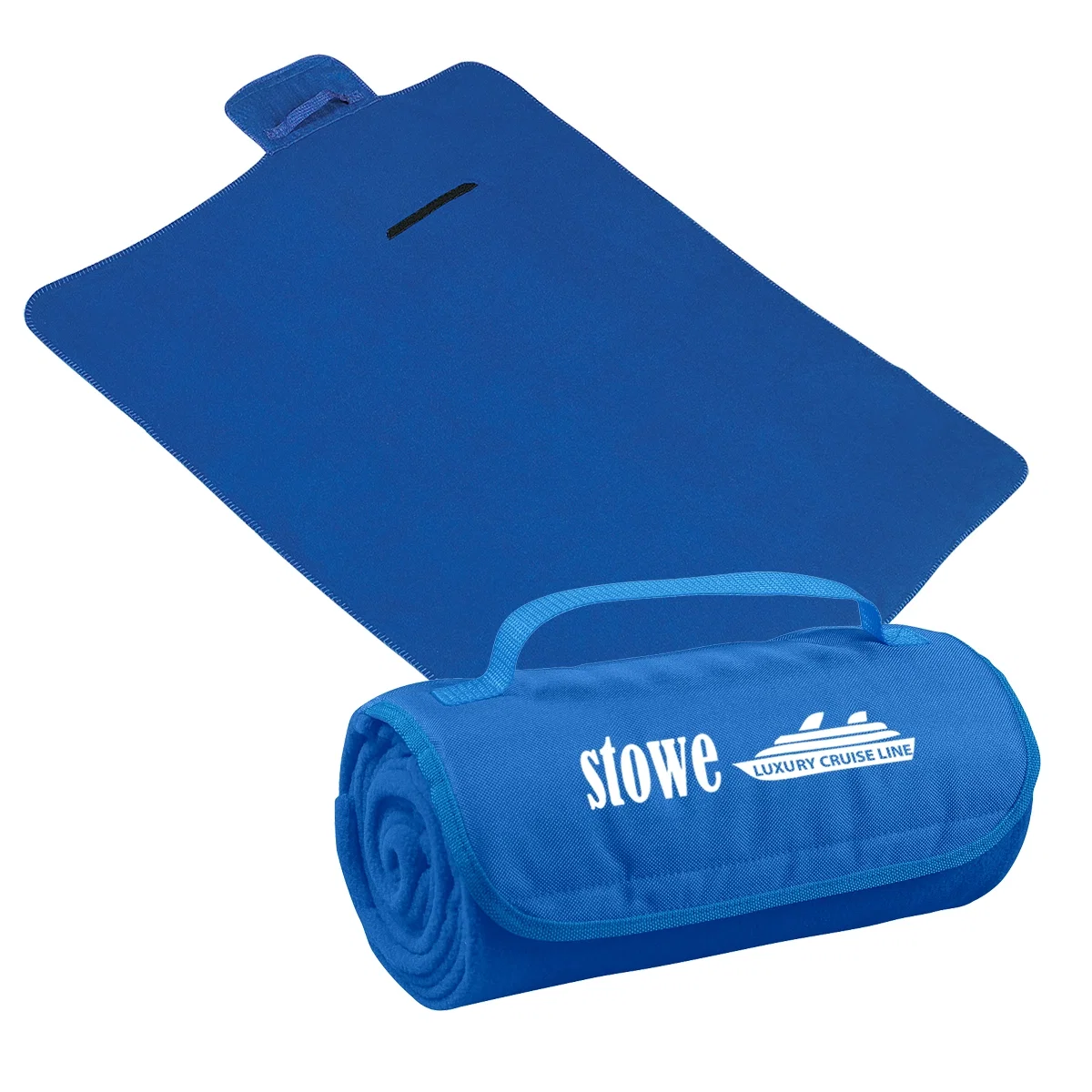 Roll-up blanket bundled into a compact twelve-inch carry size