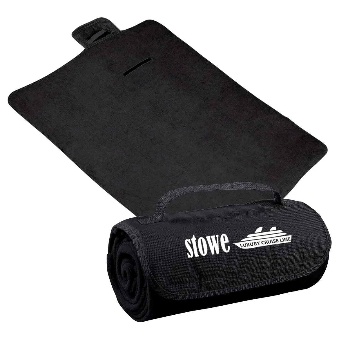 Dark blue version of the compact rolled throw blanket