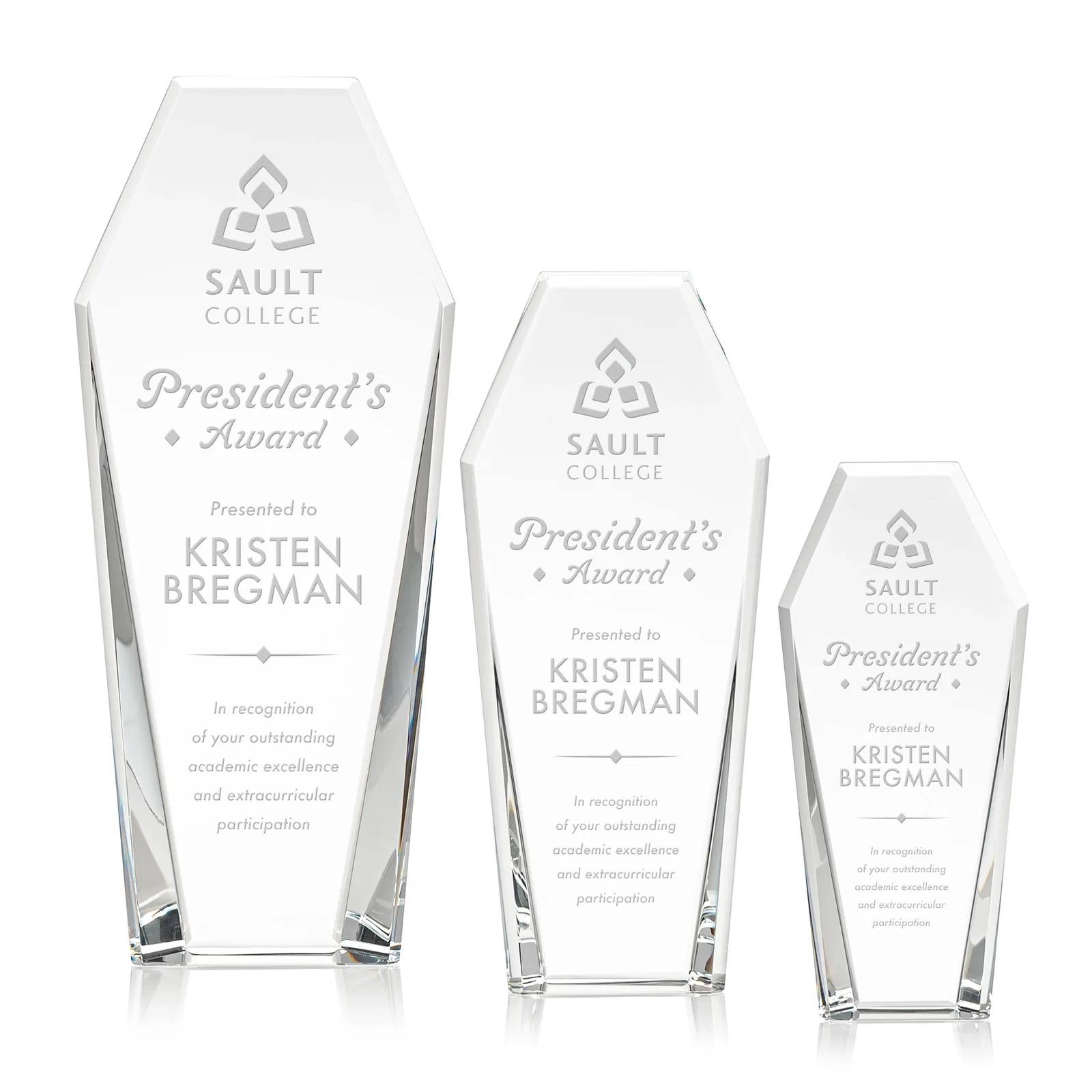 Custom Double-Bevel Optical Crystal Award With Notched Top, awards for employee recognition