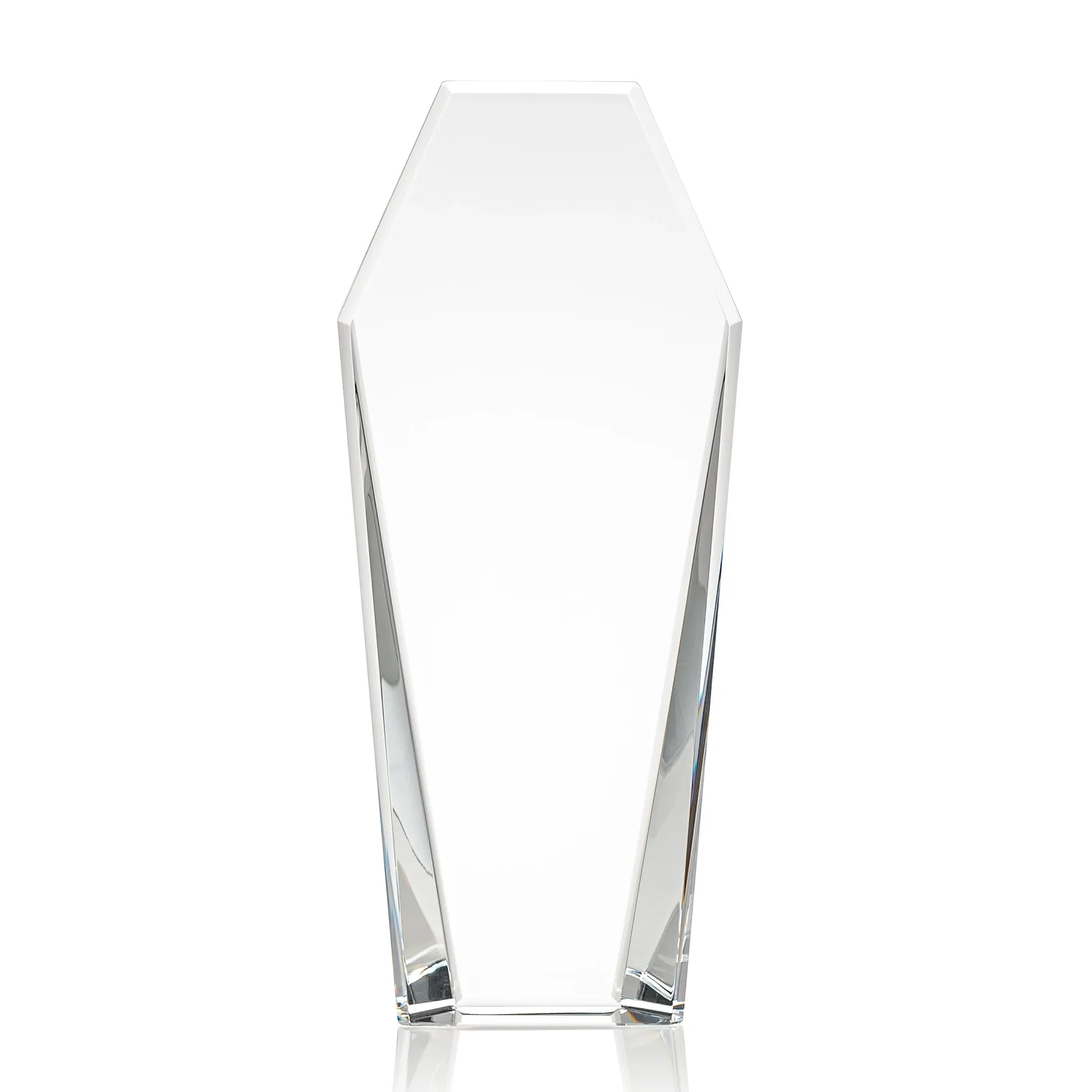Custom Double-Bevel Optical Crystal Award With Notched Top, awards for volunteer appreciation