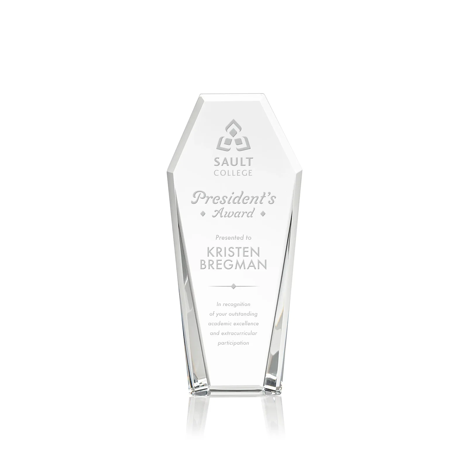 Custom Double-Bevel Optical Crystal Award With Notched Top, awards for corporate award ceremonies