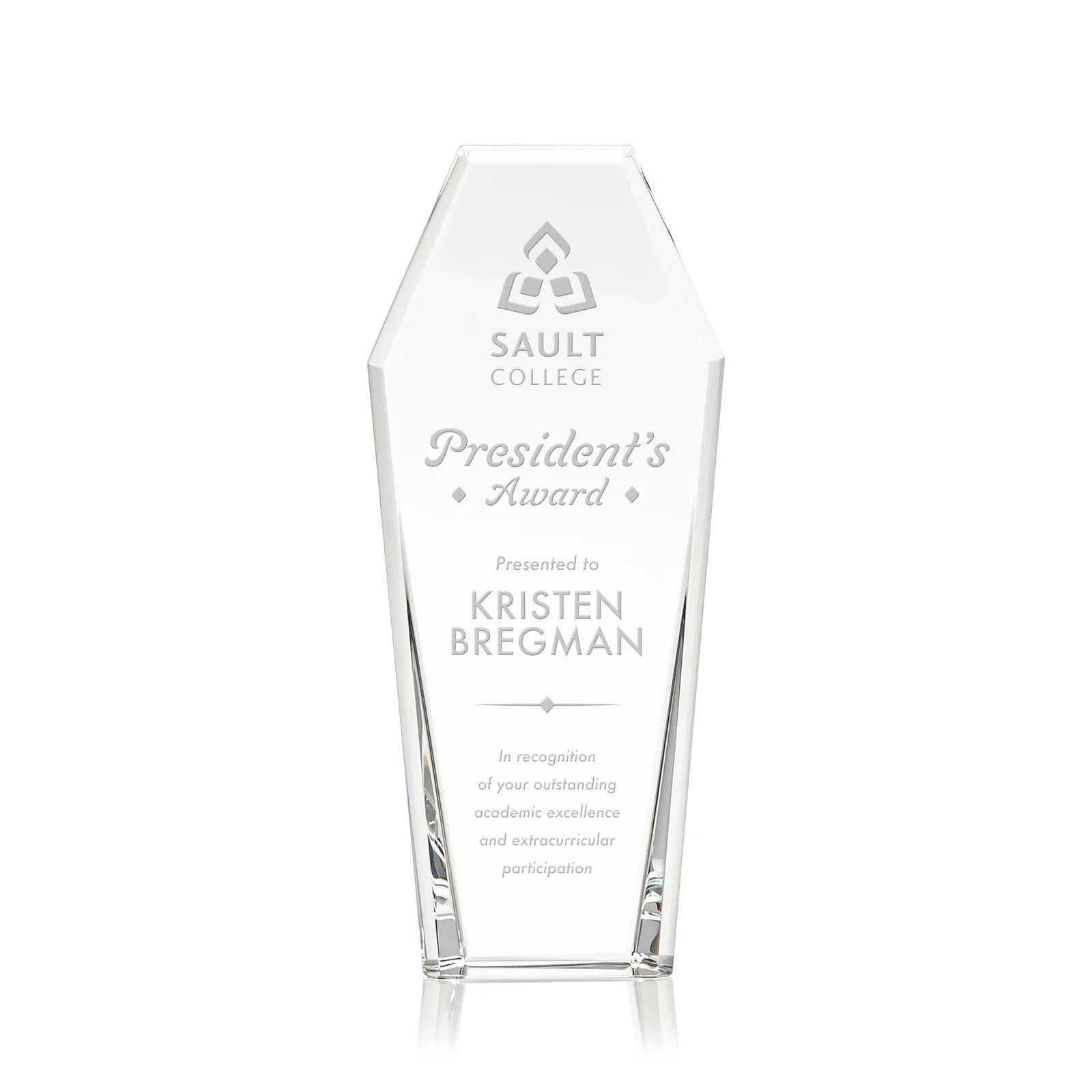 Custom Double-Bevel Optical Crystal Award With Notched Top, awards for service anniversary gifts
