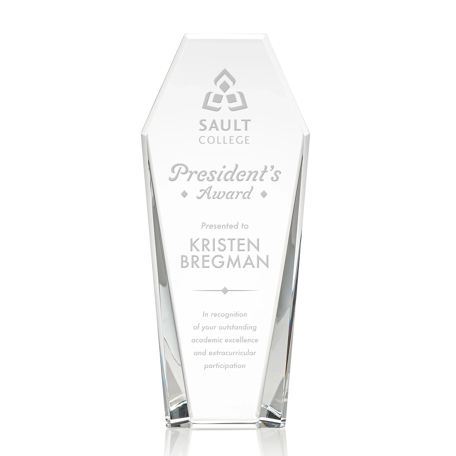 Custom Double-Bevel Optical Crystal Award With Notched Top, awards for sales achievement awards