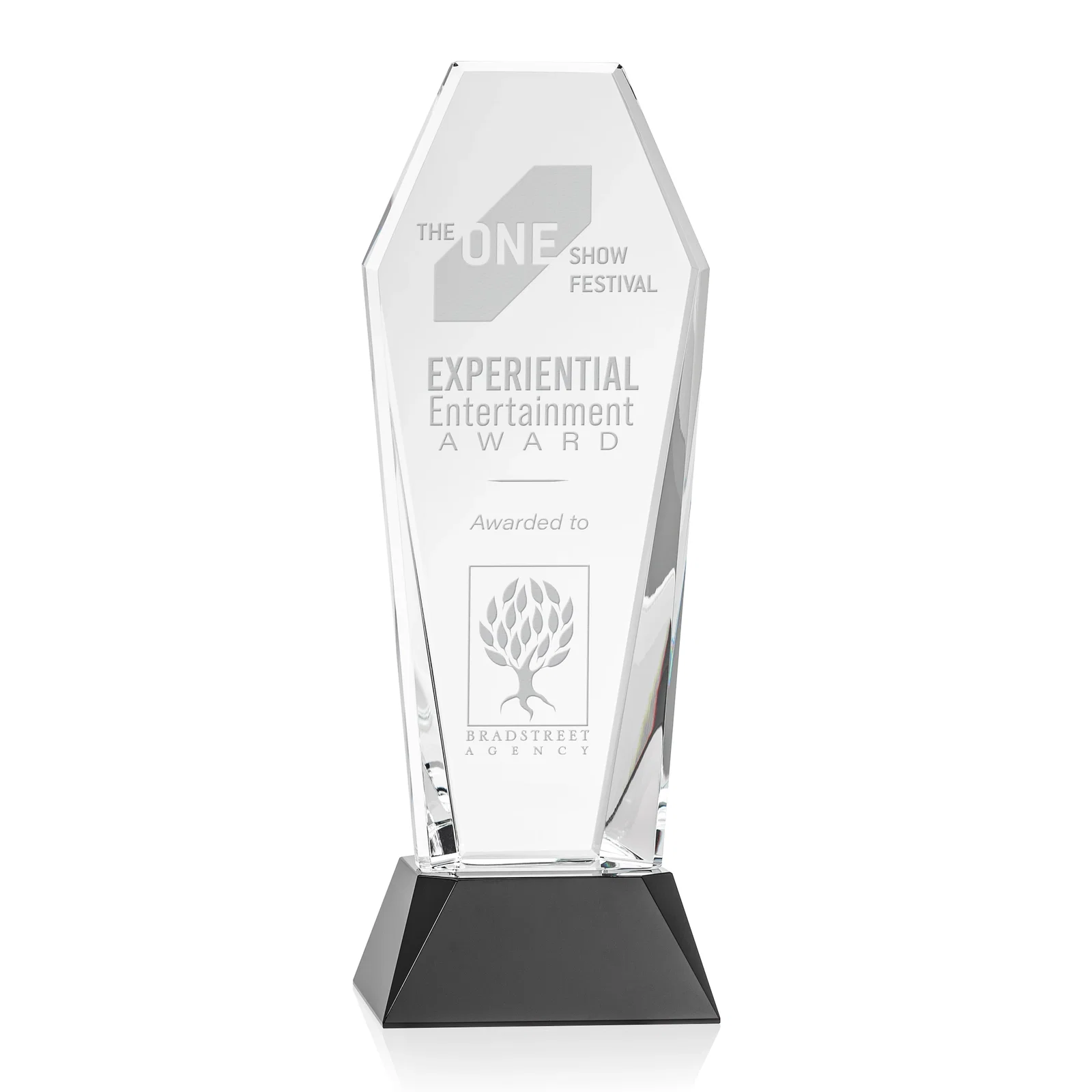Custom Optical Crystal Tower Award with Double-Beveled Edges, awards for company anniversary events