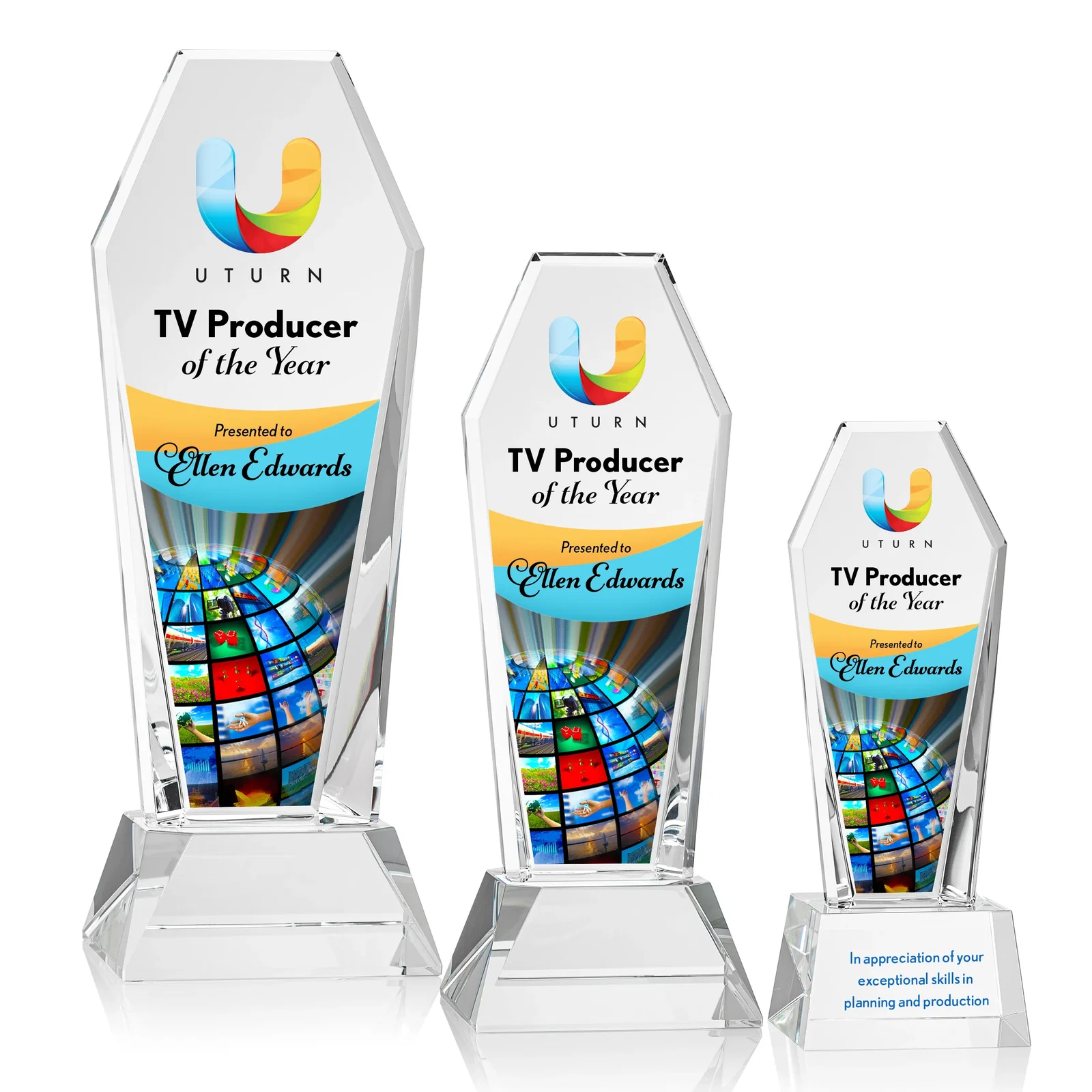 Personalized Optical Crystal Tower Award with Double-Beveled Edges, awards for retirement presentations