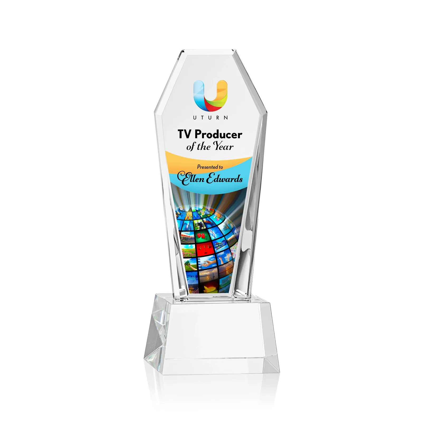 Personalized Optical Crystal Tower Award with Double-Beveled Edges, awards for team milestone celebrations