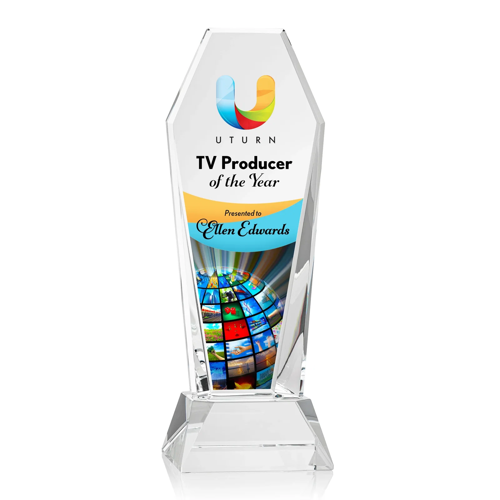 Personalized Optical Crystal Tower Award with Double-Beveled Edges, awards for graduation ceremonies