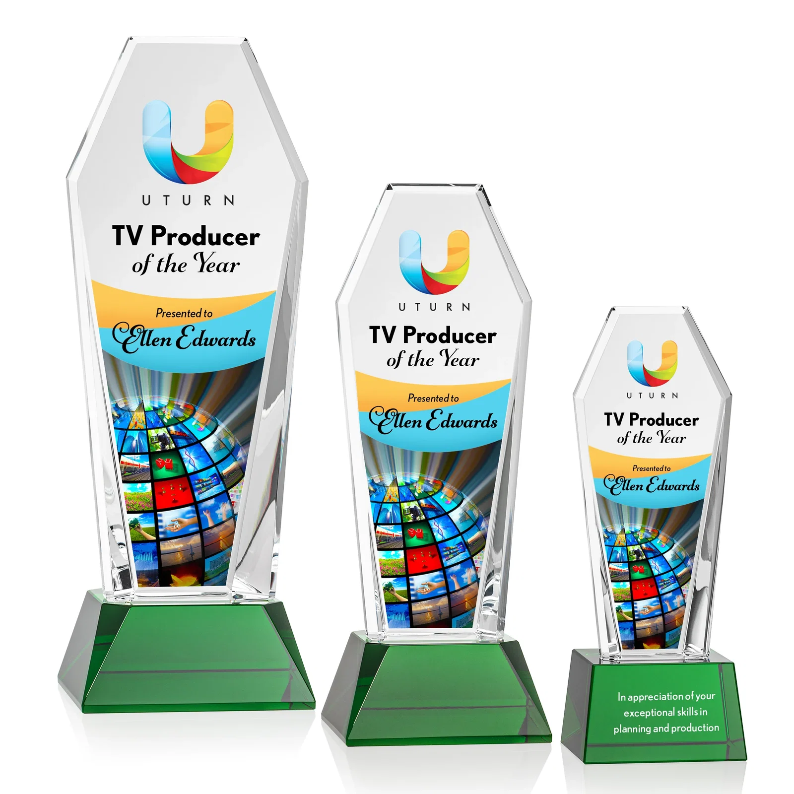 Personalized Optical Crystal Tower Award with Double-Beveled Edges, awards for safety achievement programs