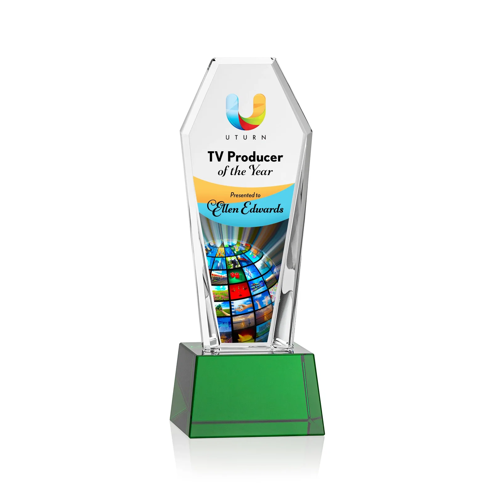 Personalized Optical Crystal Tower Award with Double-Beveled Edges, awards for volunteer appreciation