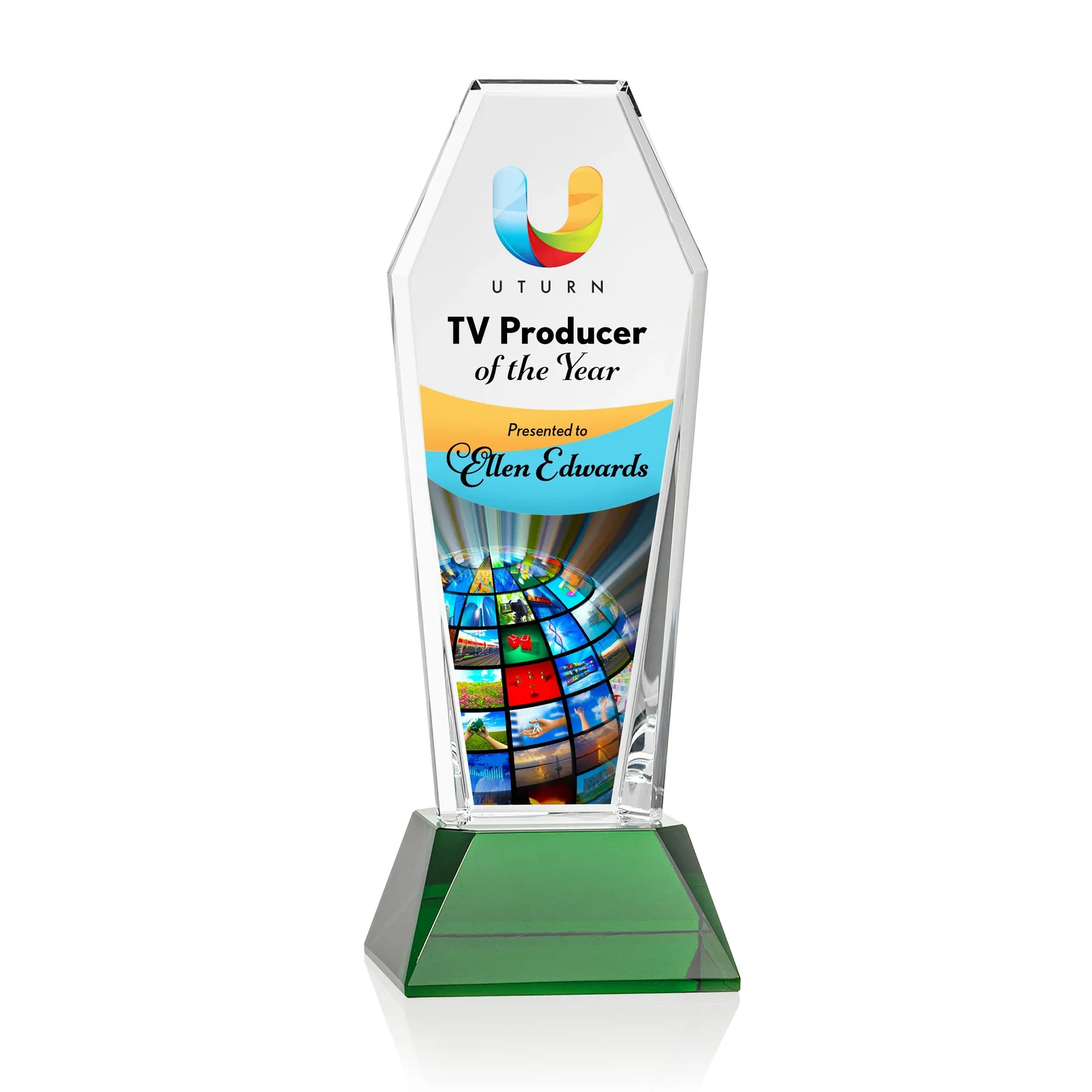 Personalized Optical Crystal Tower Award with Double-Beveled Edges, awards for dealer and partner awards