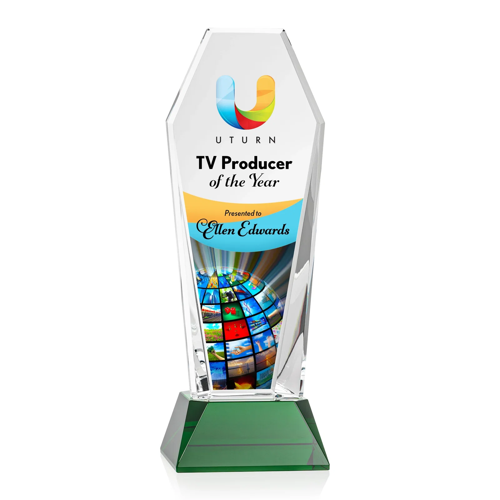 Personalized Optical Crystal Tower Award with Double-Beveled Edges, awards for company anniversary events