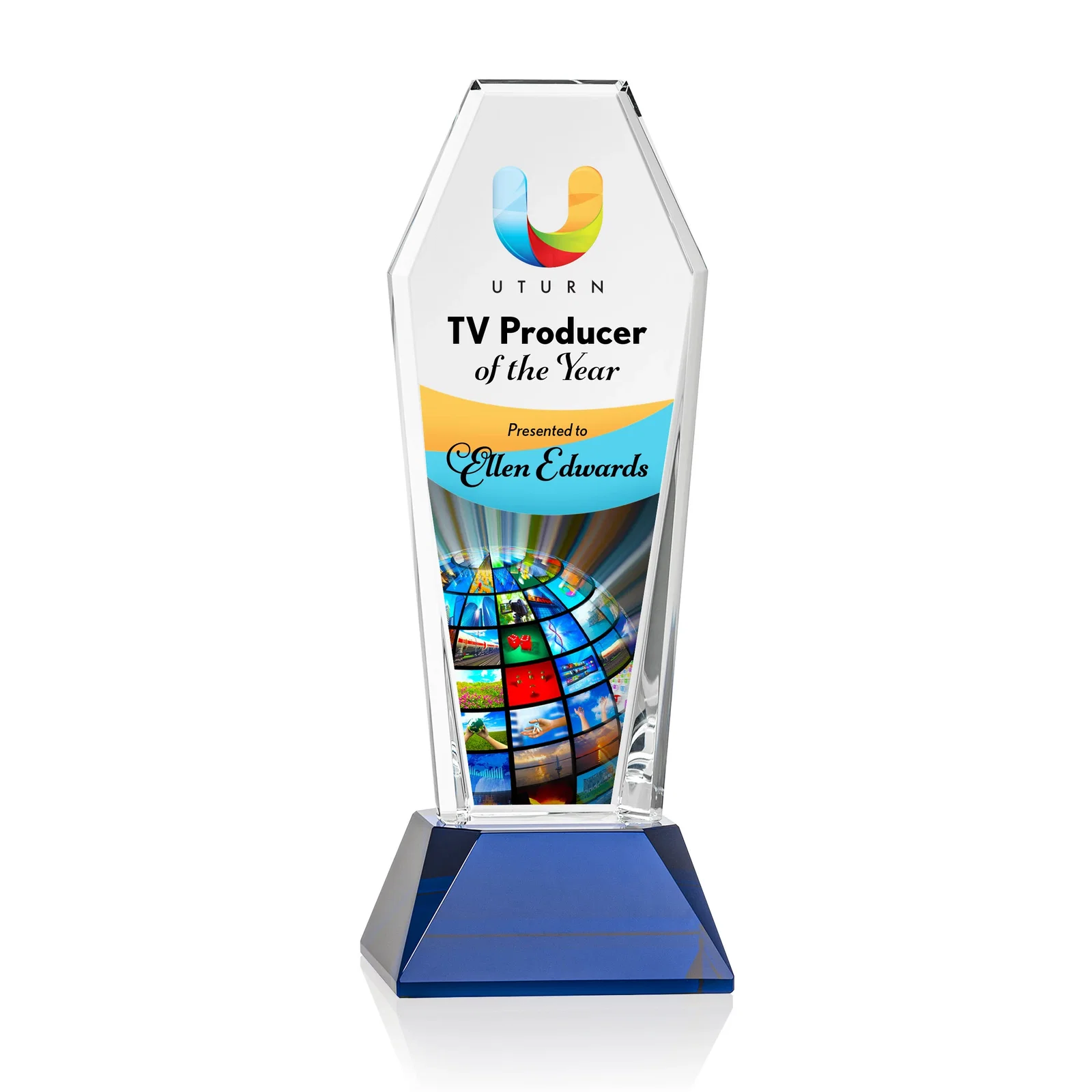 Promotional Optical Crystal Tower Award with Double-Beveled Edges, awards for donor appreciation