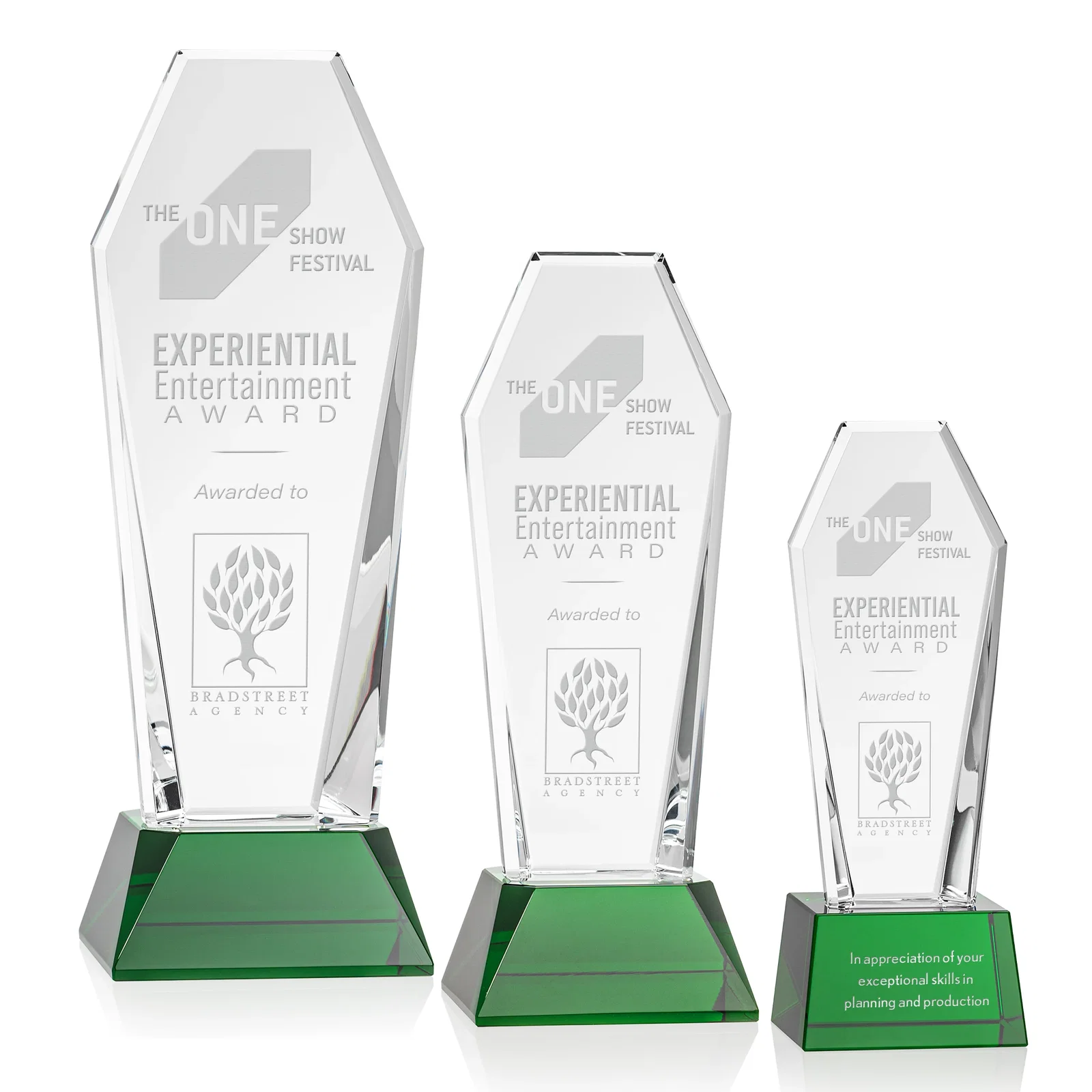 Custom Optical Crystal Tower Award with Double-Beveled Edges, awards for retirement presentations