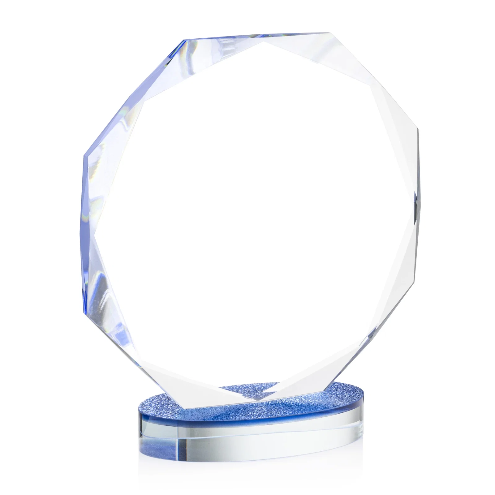 Custom Starfire Crystal Octagon Award on Textured Sapphire Base, awards for company anniversary events
