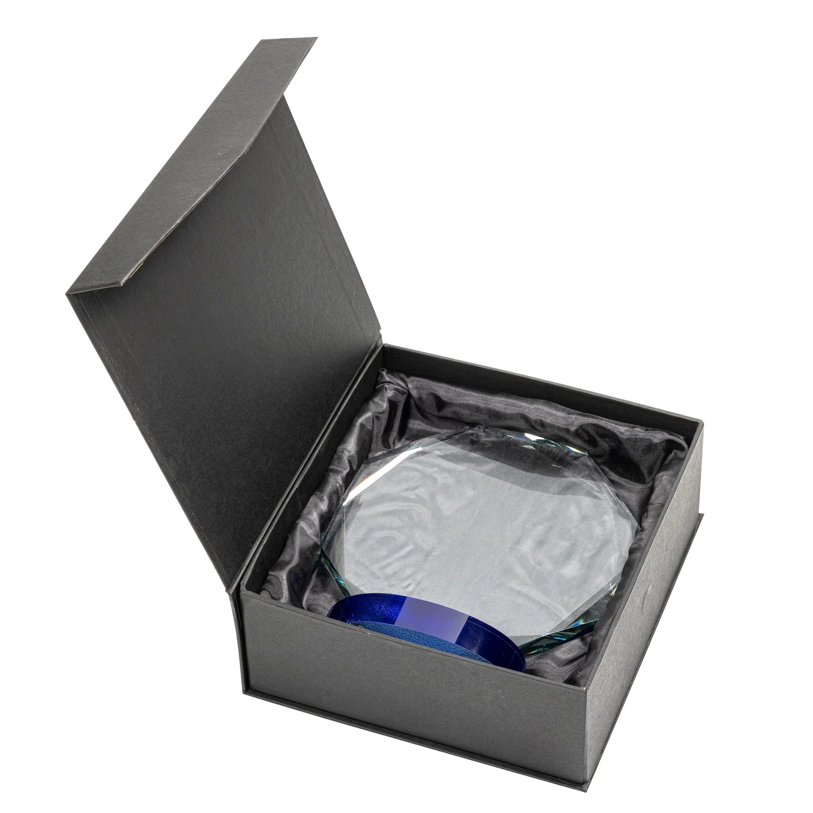 Custom Starfire Crystal Octagon Award on Textured Sapphire Base, awards for retirement presentations