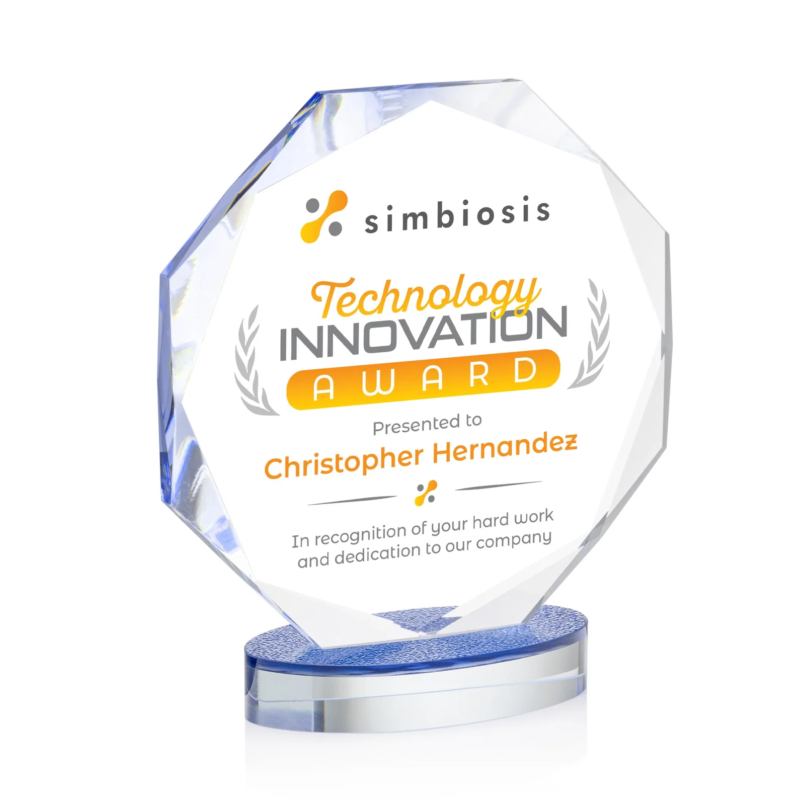 Custom Starfire Crystal Octagon Award on Textured Sapphire Base, awards for graduation ceremonies