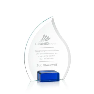 Starfire Crystal Flame Award Held Between Sapphire Panes