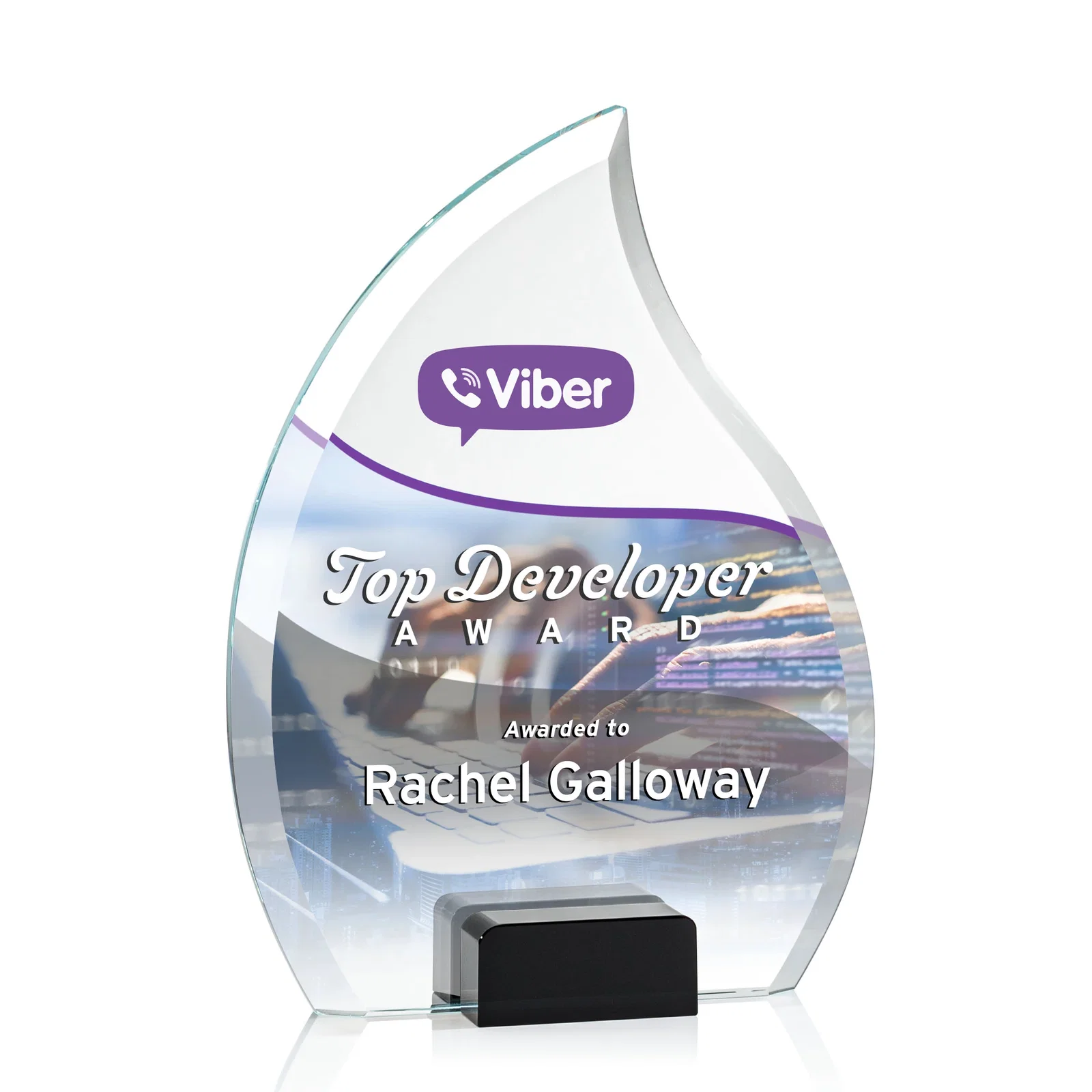Promotional Starfire Crystal Flame Award Held Between Sapphire Panes for graduation ceremonies