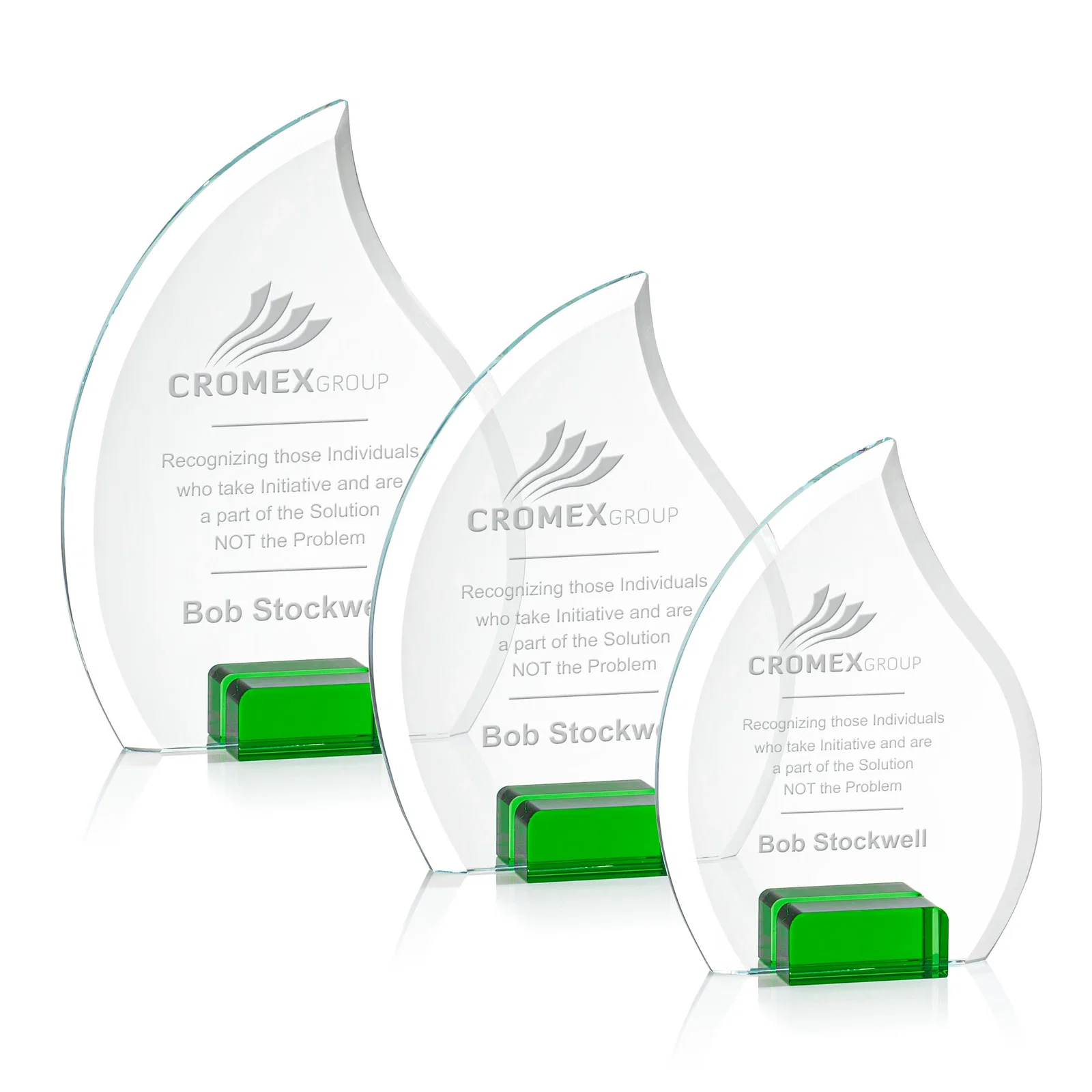 Custom Starfire Crystal Flame Award Held Between Sapphire Panes for safety achievement programs