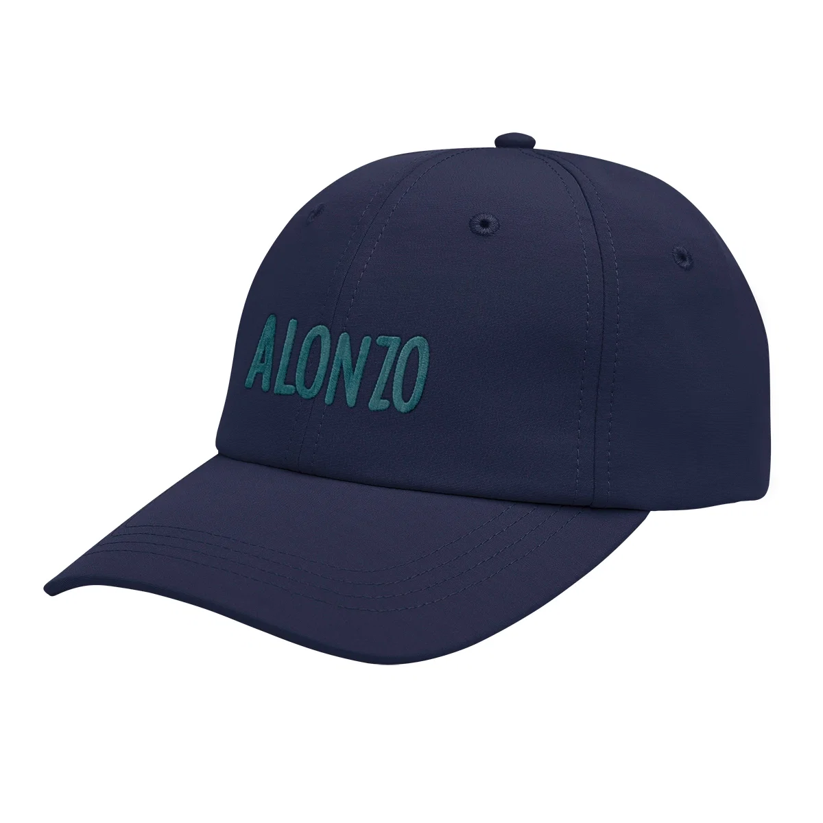 Recycled performance cap with a curved brim and structured crown