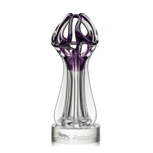 Clear and Amethyst Glass Sculpture Award With Stretched Tendrils