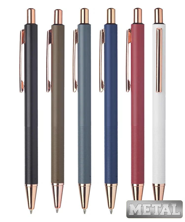 Rose Gold Trim Ridge Metal Pens — view 2